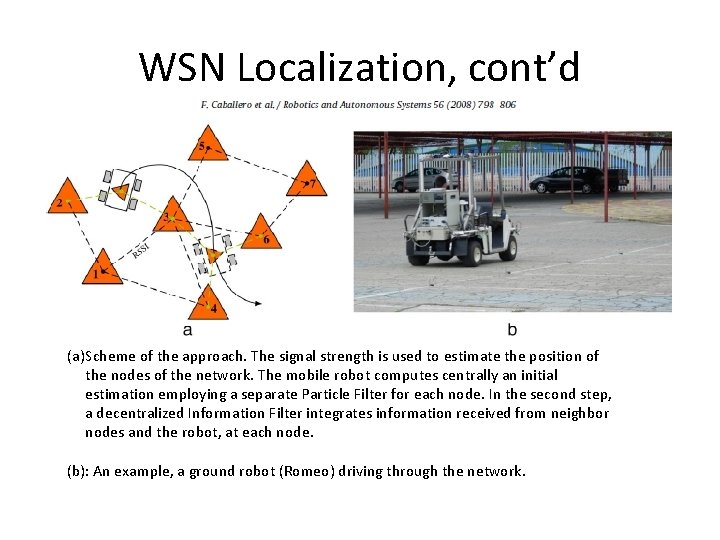 WSN Localization, cont’d (a)Scheme of the approach. The signal strength is used to estimate