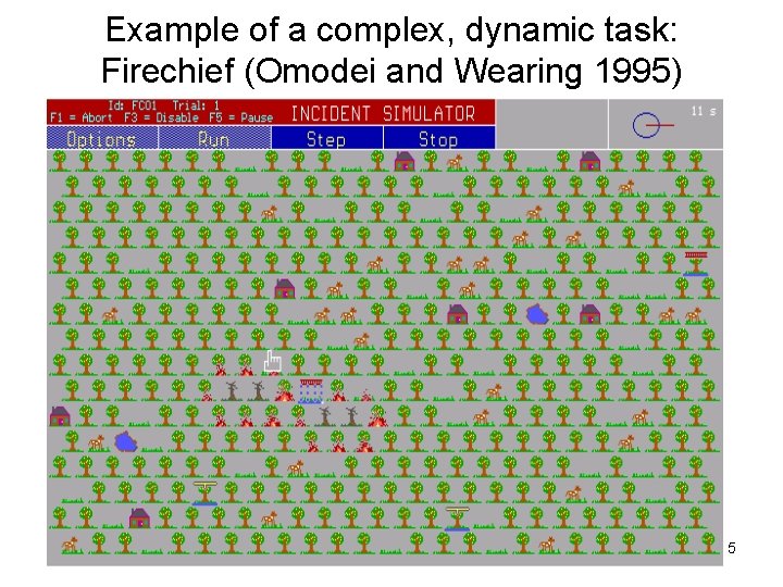 Example of a complex, dynamic task: Firechief (Omodei and Wearing 1995) 5 