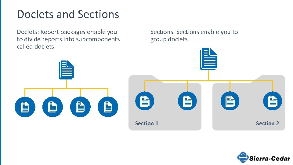 Doclets and Sections Doclets: Report packages enable you to divide reports into subcomponents called