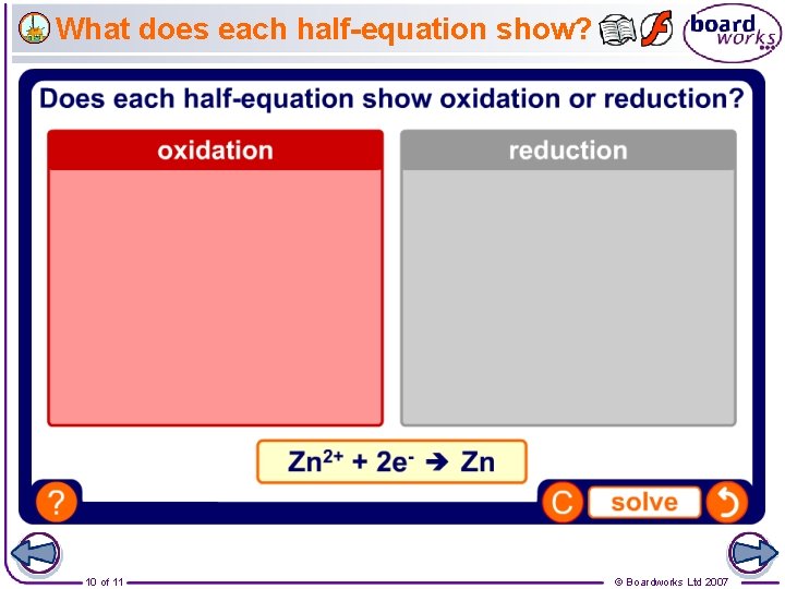 What does each half-equation show? 10 of 11 © Boardworks Ltd 2007 