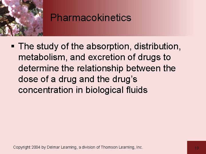 Pharmacokinetics § The study of the absorption, distribution, metabolism, and excretion of drugs to
