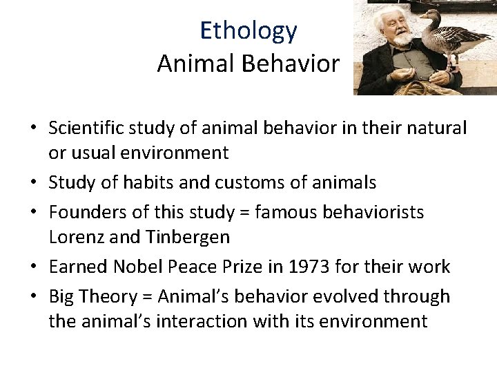 Ethology Animal Behavior • Scientific study of animal behavior in their natural or usual