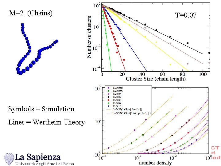 M=2 (Chains) Symbols = Simulation Lines = Wertheim Theory T=0. 07 