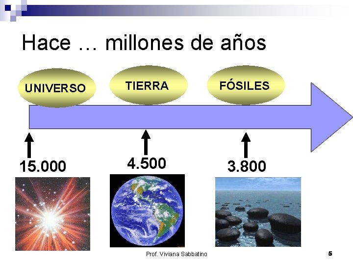 Hace … millones de años UNIVERSO 15. 000 TIERRA FÓSILES 4. 500 3. 800