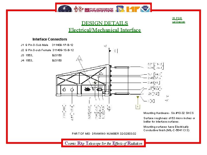 DESIGN DETAILS Electrical/Mechanical Interface CRa. TER PDR Mechanical Design Interface Connectors J 1 9