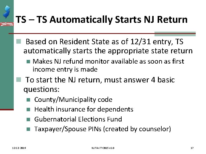 TS – TS Automatically Starts NJ Return n Based on Resident State as of