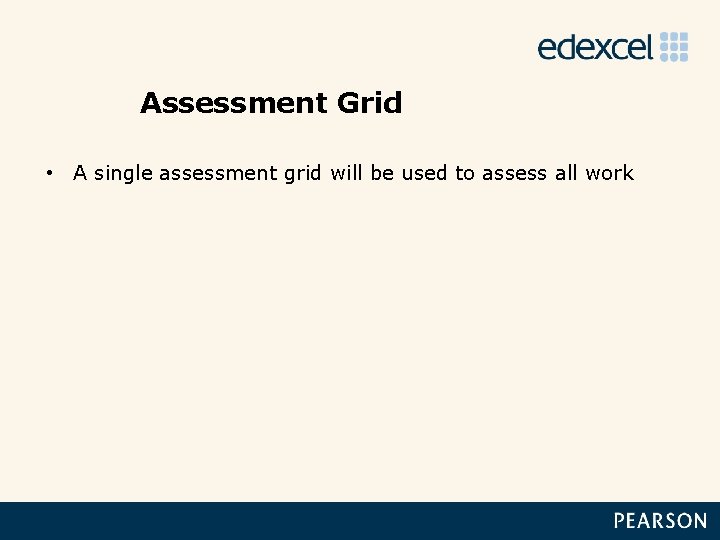Assessment Grid • A single assessment grid will be used to assess all work