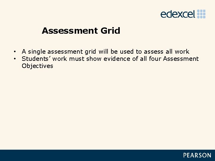 Assessment Grid • A single assessment grid will be used to assess all work