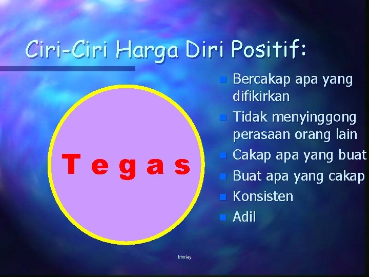 Ciri-Ciri Harga Diri Positif: n n Tegas n n kimiey Bercakap apa yang difikirkan