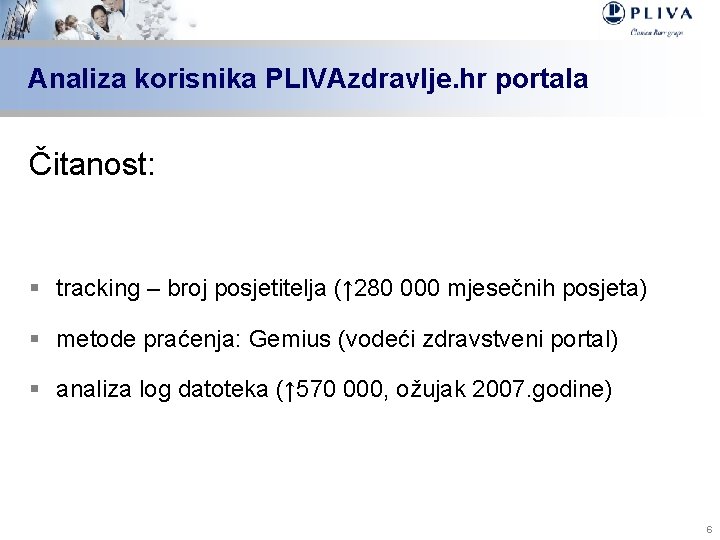 Analiza korisnika PLIVAzdravlje. hr portala Čitanost: § tracking – broj posjetitelja (↑ 280 000