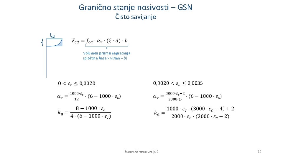 Granično stanje nosivosti – GSN Čisto savijanje Volumen prizme naprezanja (ploština baze × visina