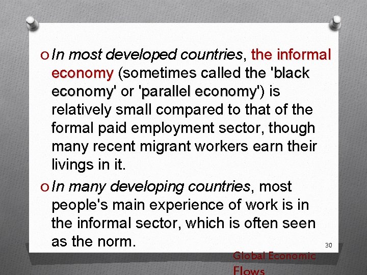 O In most developed countries, the informal economy (sometimes called the 'black economy' or