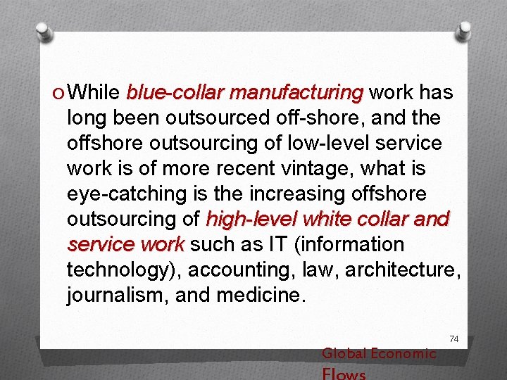 O While blue-collar manufacturing work has long been outsourced off-shore, and the offshore outsourcing