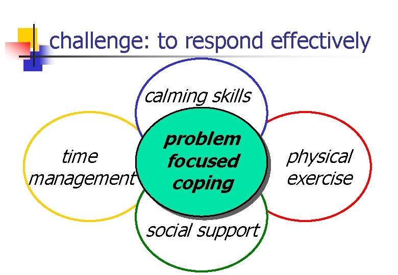 challenge: to respond effectively calming skills time management problem focused coping social support physical