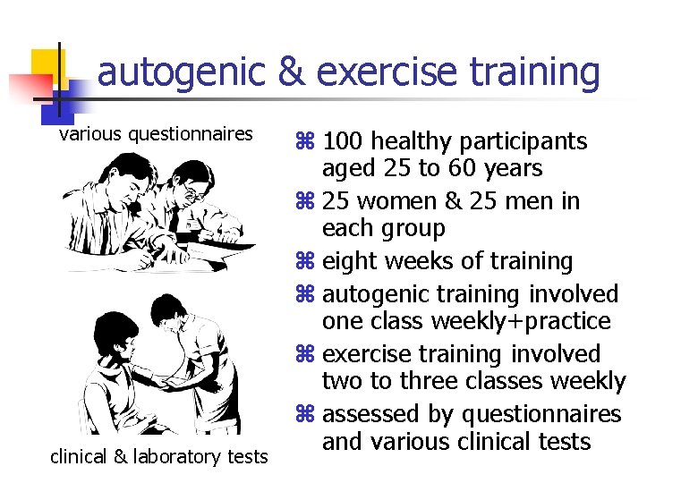 autogenic & exercise training various questionnaires clinical & laboratory tests z 100 healthy participants