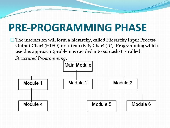 PRE-PROGRAMMING PHASE � The interaction will form a hierarchy, called Hierarchy Input Process Output