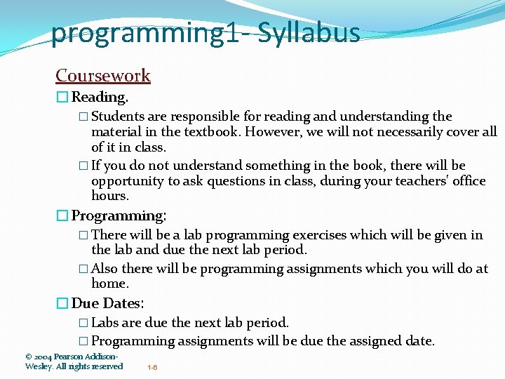 programming 1 - Syllabus Coursework �Reading. � Students are responsible for reading and understanding programming 1 - Syllabus Coursework �Reading. � Students are responsible for reading and understanding