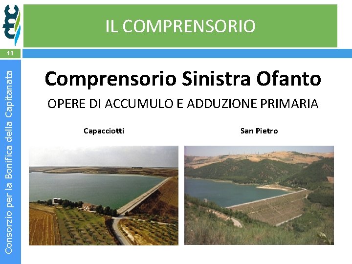 IL COMPRENSORIO Consorzio per la Bonifica della Capitanata 11 Comprensorio Sinistra Ofanto OPERE DI