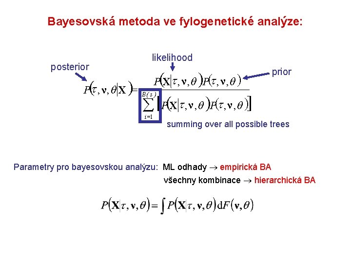 Bayesovská metoda ve fylogenetické analýze: posterior P( , ν , θ X )= likelihood