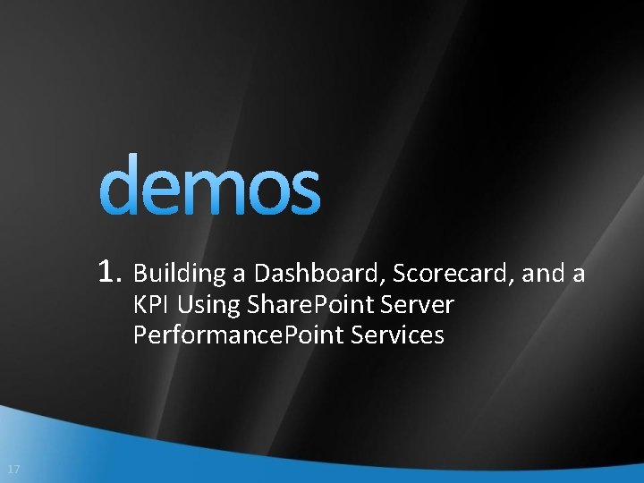 1. Building a Dashboard, Scorecard, and a KPI Using Share. Point Server Performance. Point