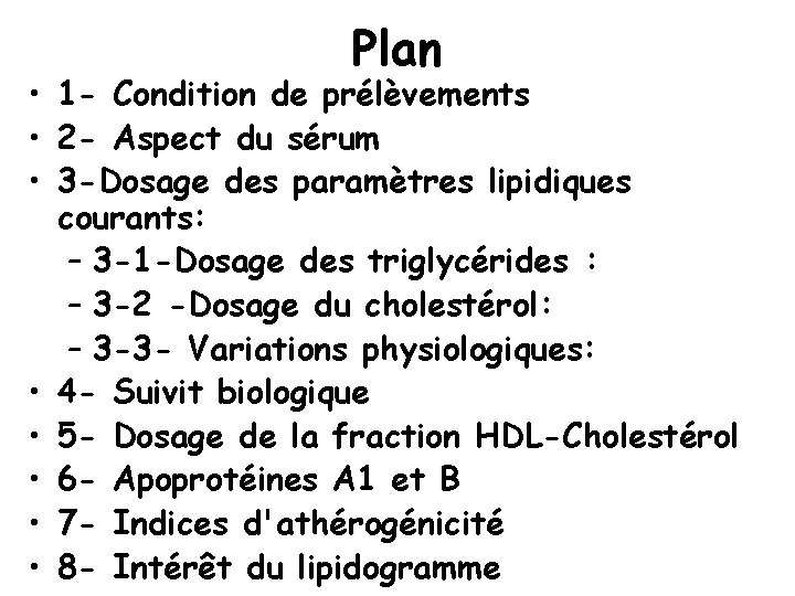 Plan • 1 - Condition de prélèvements • 2 - Aspect du sérum •