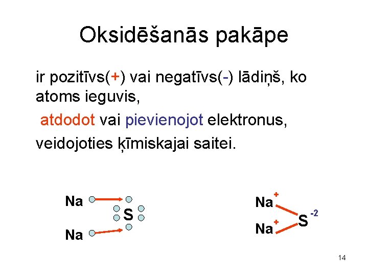 Oksidēšanās pakāpe ir pozitīvs(+) vai negatīvs(-) lādiņš, ko atoms ieguvis, atdodot vai pievienojot elektronus,