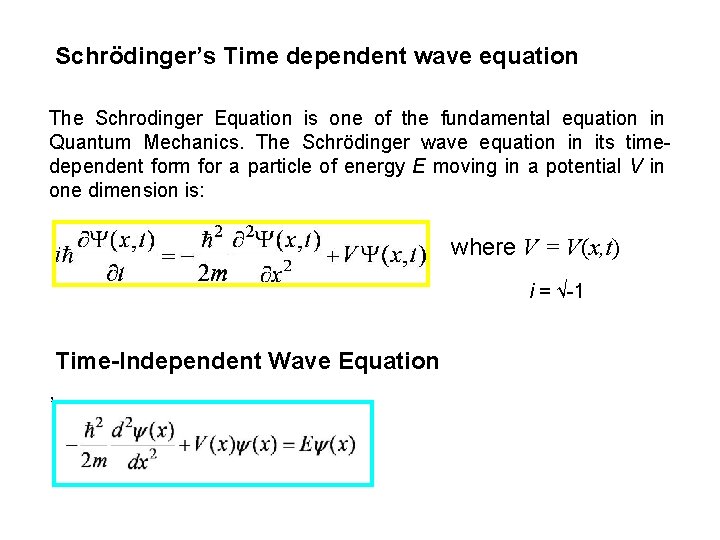 Schrödinger’s Time dependent wave equation The Schrodinger Equation is one of the fundamental equation