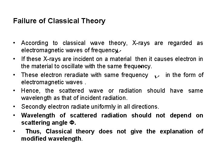 Failure of Classical Theory • According to classical wave theory, X-rays are regarded as