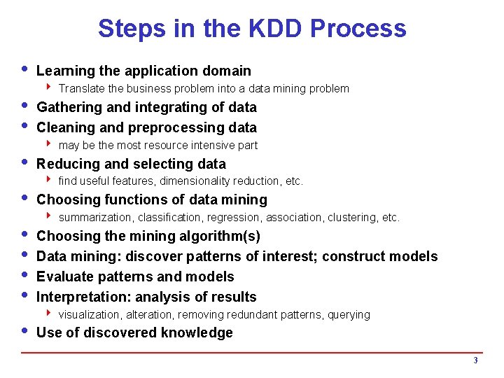 Steps in the KDD Process i Learning the application domain 4 Translate the business