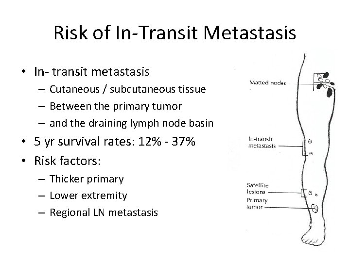 Risk of In-Transit Metastasis • In- transit metastasis – Cutaneous / subcutaneous tissue –