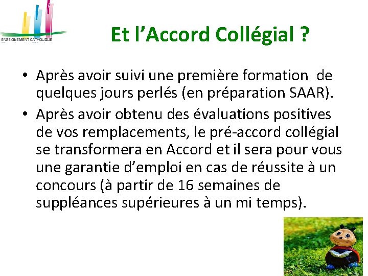 Et l’Accord Collégial ? • Après avoir suivi une première formation de quelques jours