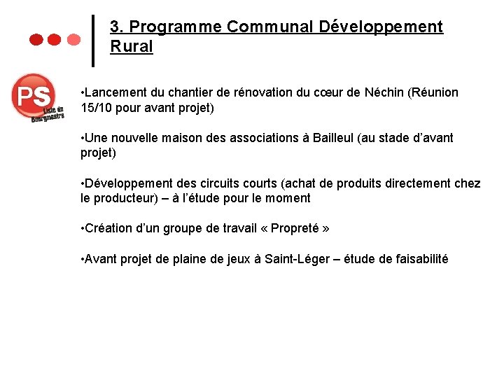 3. Programme Communal Développement Rural • Lancement du chantier de rénovation du cœur de