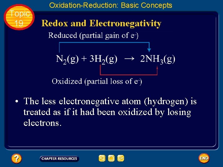 Topic 19 Oxidation-Reduction: Basic Concepts Redox and Electronegativity • The less electronegative atom (hydrogen)