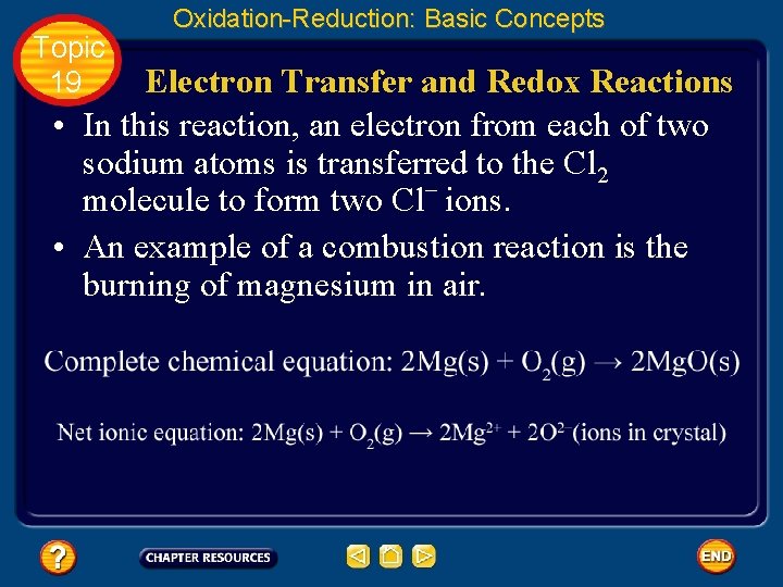 Topic 19 Oxidation-Reduction: Basic Concepts Electron Transfer and Redox Reactions • In this reaction,