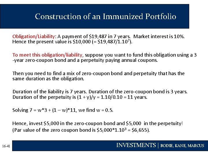 Construction of an Immunized Portfolio Obligation/Liability: A payment of $19, 487 in 7 years.