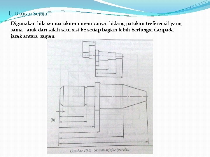 b. Ukuran Sejajar. Digunakan bila semua ukuran mempunyai bidang patokan (referensi) yang sama. Jarak