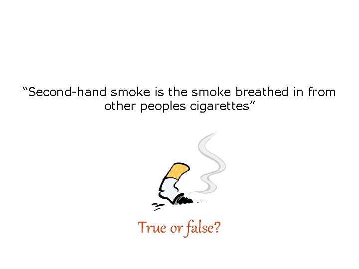 “Second-hand smoke is the smoke breathed in from other peoples cigarettes” True or false?