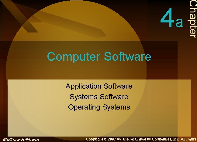 Chapter 4 a Computer Software Application Software Systems Software Operating Systems Mc. Graw-Hill/Irwin Copyright