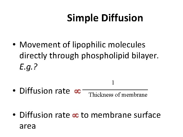 Simple Diffusion • Movement of lipophilic molecules directly through phospholipid bilayer. E. g. ?