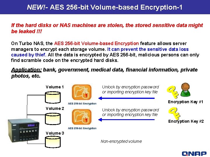 NEW!- AES 256 -bit Volume-based Encryption-1 If the hard disks or NAS machines are