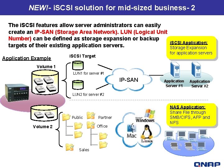 NEW!- i. SCSI solution for mid-sized business- 2 The i. SCSI features allow server