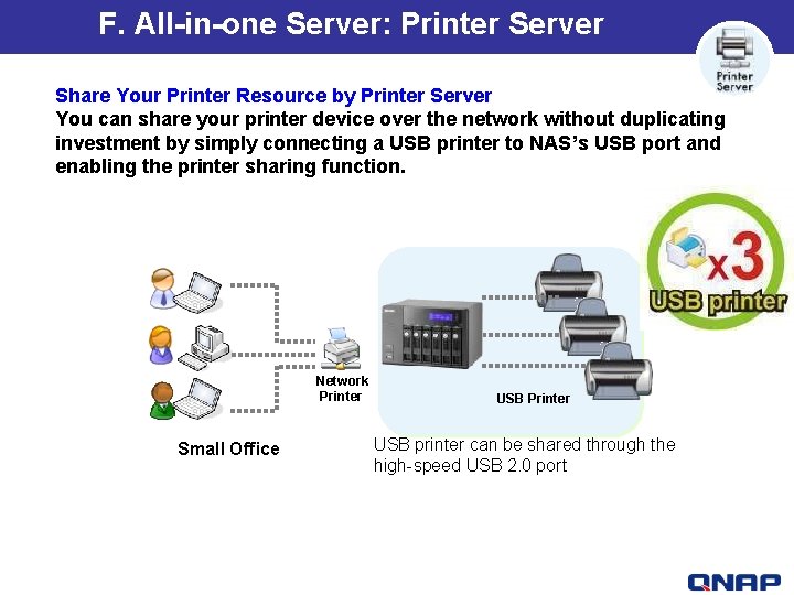 F. All-in-one Server: Printer Server Share Your Printer Resource by Printer Server You can