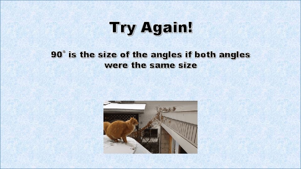 Try Again! 90˚ is the size of the angles if both angles were the