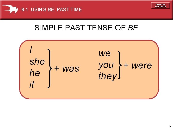 8 -1 USING BE: PAST TIME SIMPLE PAST TENSE OF BE I she +