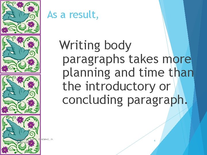 As a result, Writing body paragraphs takes more planning and time than the introductory