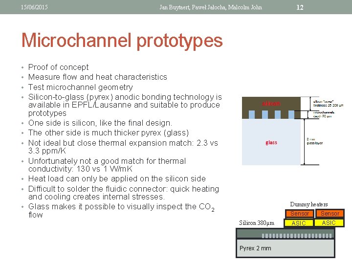 15/06/2015 Jan Buytaert, Paweł Jałocha, Malcolm John 12 Microchannel prototypes • • • Proof