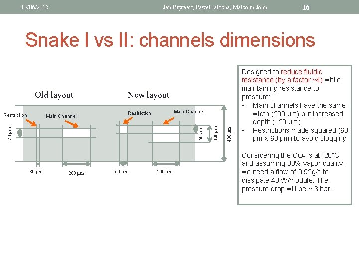 15/06/2015 Jan Buytaert, Paweł Jałocha, Malcolm John 16 Snake I vs II: channels dimensions