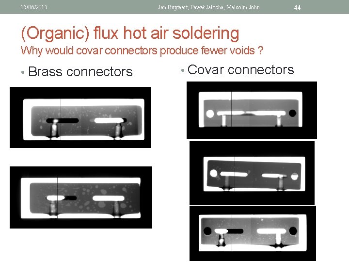 15/06/2015 Jan Buytaert, Paweł Jałocha, Malcolm John (Organic) flux hot air soldering Why would