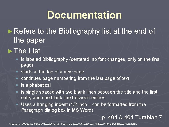 Documentation ► Refers to the Bibliography list at the end of the paper ►