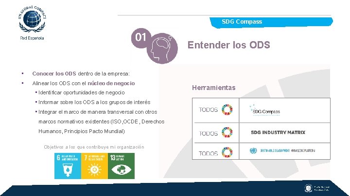  SDG Compass Entender los ODS • Conocer los ODS dentro de la empresa: